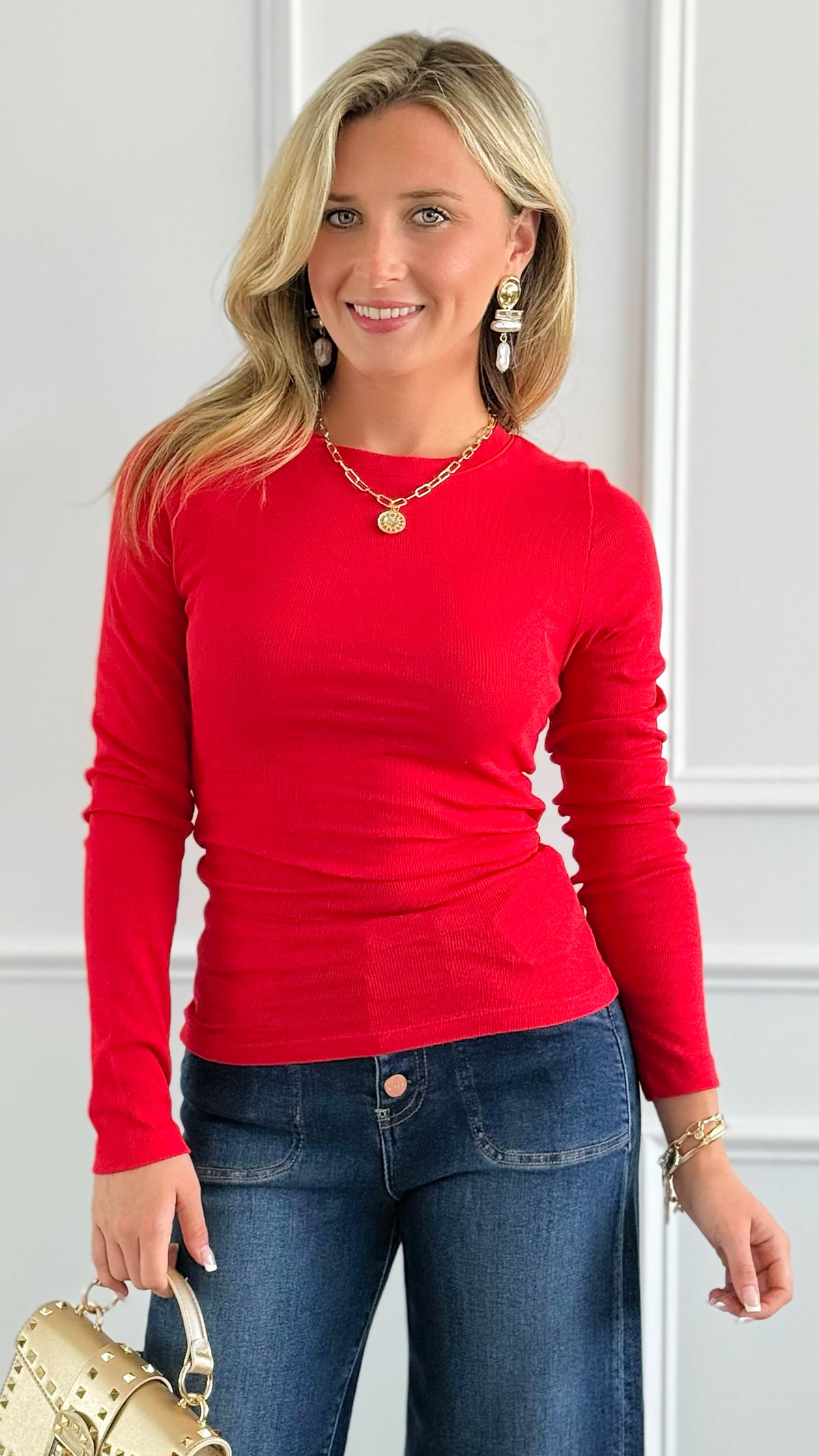 Modern Muse Top - Red-130 Long Sleeve Tops-Rosio-Coastal Bloom Boutique, find the trendiest versions of the popular styles and looks Located in Indialantic, FL