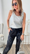 Splash Of Silver Italian Joggers - Black-180 Joggers-Germany-Coastal Bloom Boutique, find the trendiest versions of the popular styles and looks Located in Indialantic, FL
