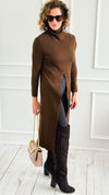 Chic Long Split Italian Sweater - Brown-150 Cardigans/Layers-Italianissimo/Z Studio-Coastal Bloom Boutique, find the trendiest versions of the popular styles and looks Located in Indialantic, FL