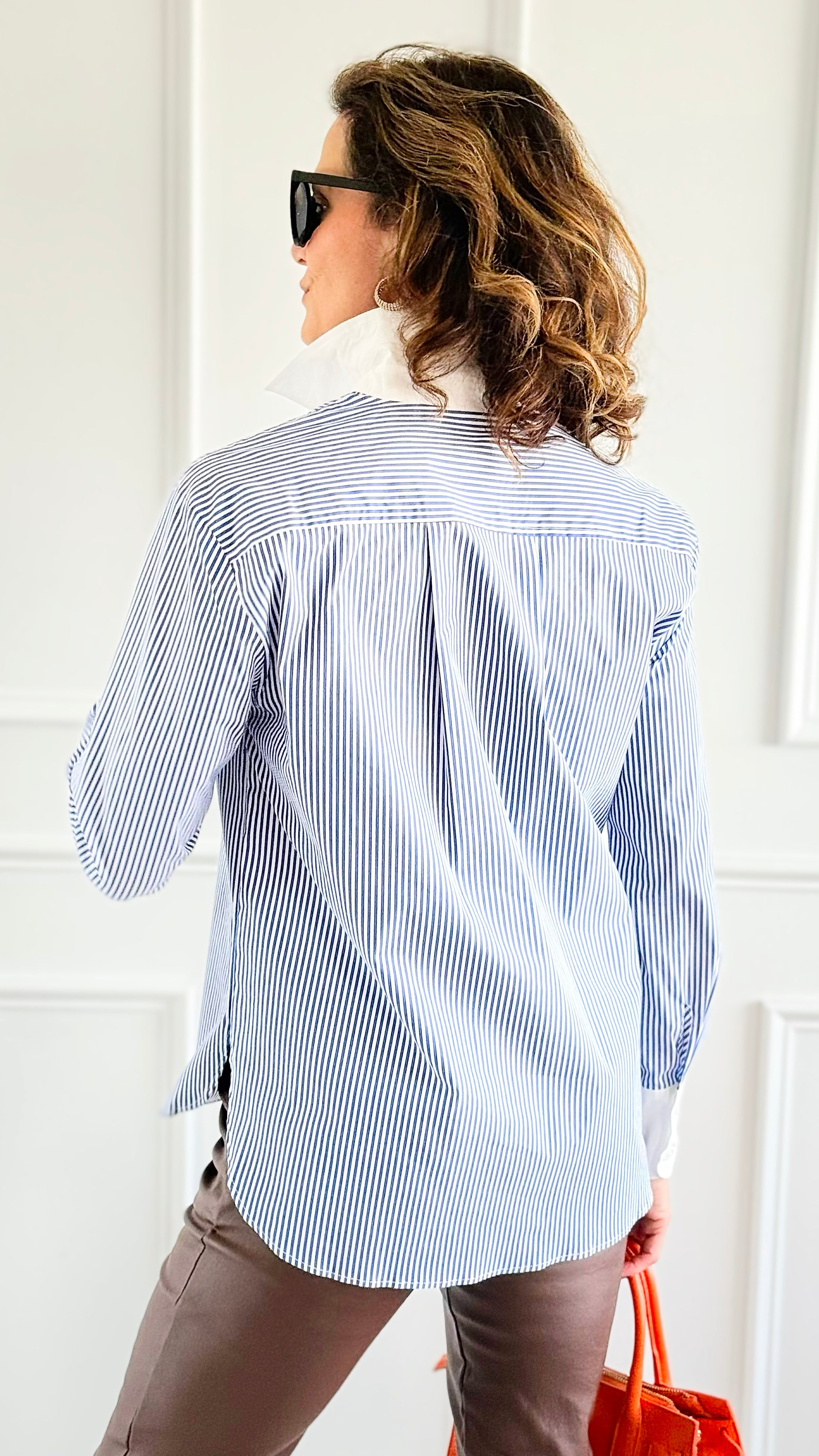 Classic Contrast Collar Top - Navy-130 Long Sleeve Tops-Must Have-Coastal Bloom Boutique, find the trendiest versions of the popular styles and looks Located in Indialantic, FL