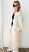 Sugar High Long Italian Cardigan - Ecru-150 Cardigans/Layers-Yolly-Coastal Bloom Boutique, find the trendiest versions of the popular styles and looks Located in Indialantic, FL