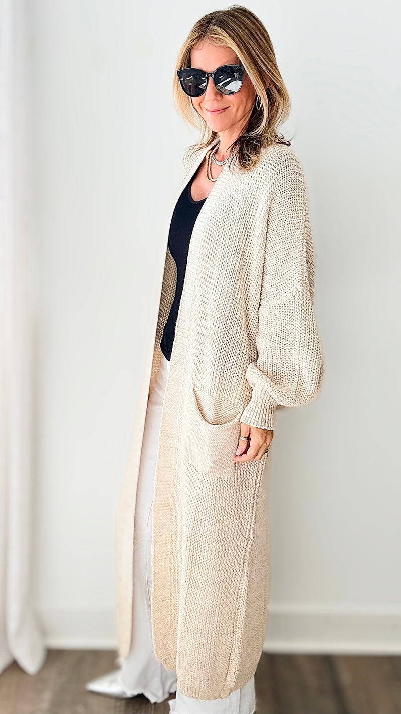 Sugar High Long Italian Cardigan - Ecru-150 Cardigans/Layers-Yolly-Coastal Bloom Boutique, find the trendiest versions of the popular styles and looks Located in Indialantic, FL