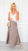 Isabella Italian Skirt- Taupe-170 Bottoms-SEE YOU IN ROME-Coastal Bloom Boutique, find the trendiest versions of the popular styles and looks Located in Indialantic, FL