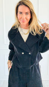 Tracked Threads Cropped Italian Jacket- Black
