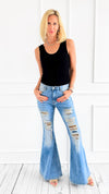 Wild Streak Flared Denim Pants-170 Bottoms-Oli & Hali-Coastal Bloom Boutique, find the trendiest versions of the popular styles and looks Located in Indialantic, FL