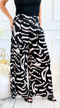 Midnight Muse Palazzo Pant - Black Cream Urb-100 Pants-spin usa-Coastal Bloom Boutique, find the trendiest versions of the popular styles and looks Located in Indialantic, FL