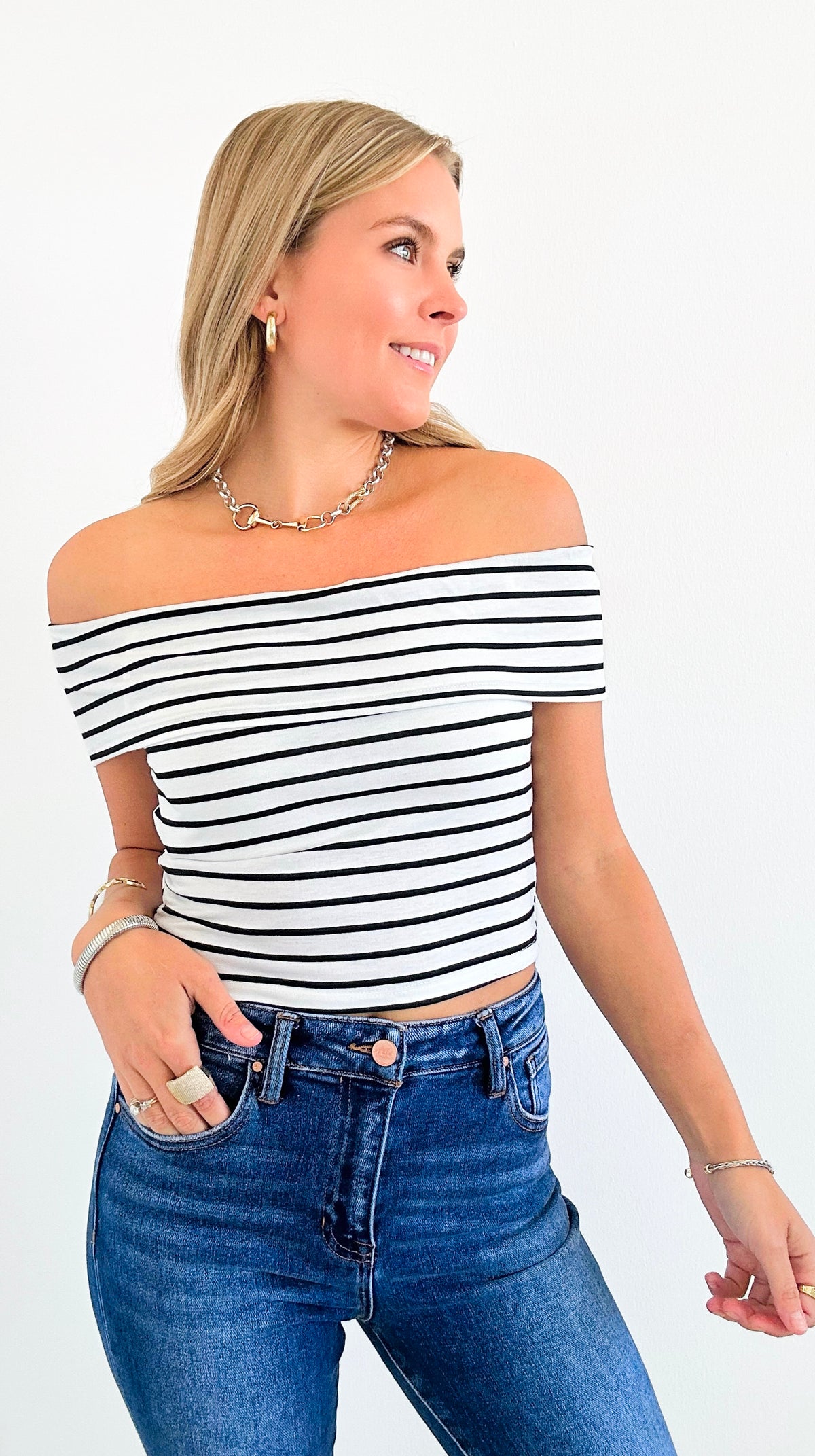 Seaside Stroll Stripe Top-110 Short Sleeve Tops-HYFVE-Coastal Bloom Boutique, find the trendiest versions of the popular styles and looks Located in Indialantic, FL