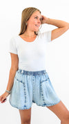 Sorrento Smocked Waist Shorts-170 Bottoms/Shorts-DOE AND RAE-Coastal Bloom Boutique, find the trendiest versions of the popular styles and looks Located in Indialantic, FL