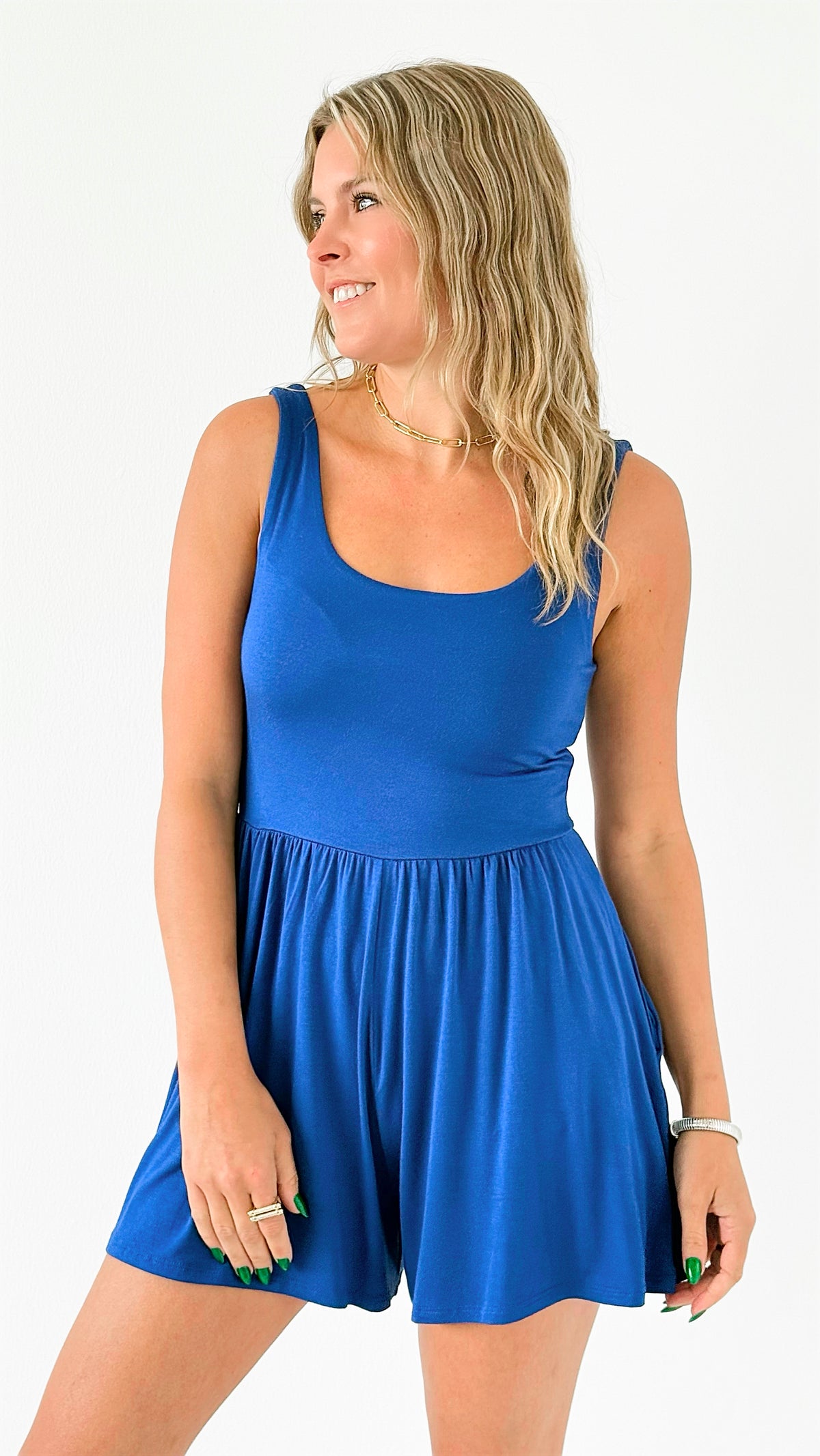 Double-Layered Tank Romper - Navy-200 Dresses/Jumpsuits/Rompers-Zenana-Coastal Bloom Boutique, find the trendiest versions of the popular styles and looks Located in Indialantic, FL