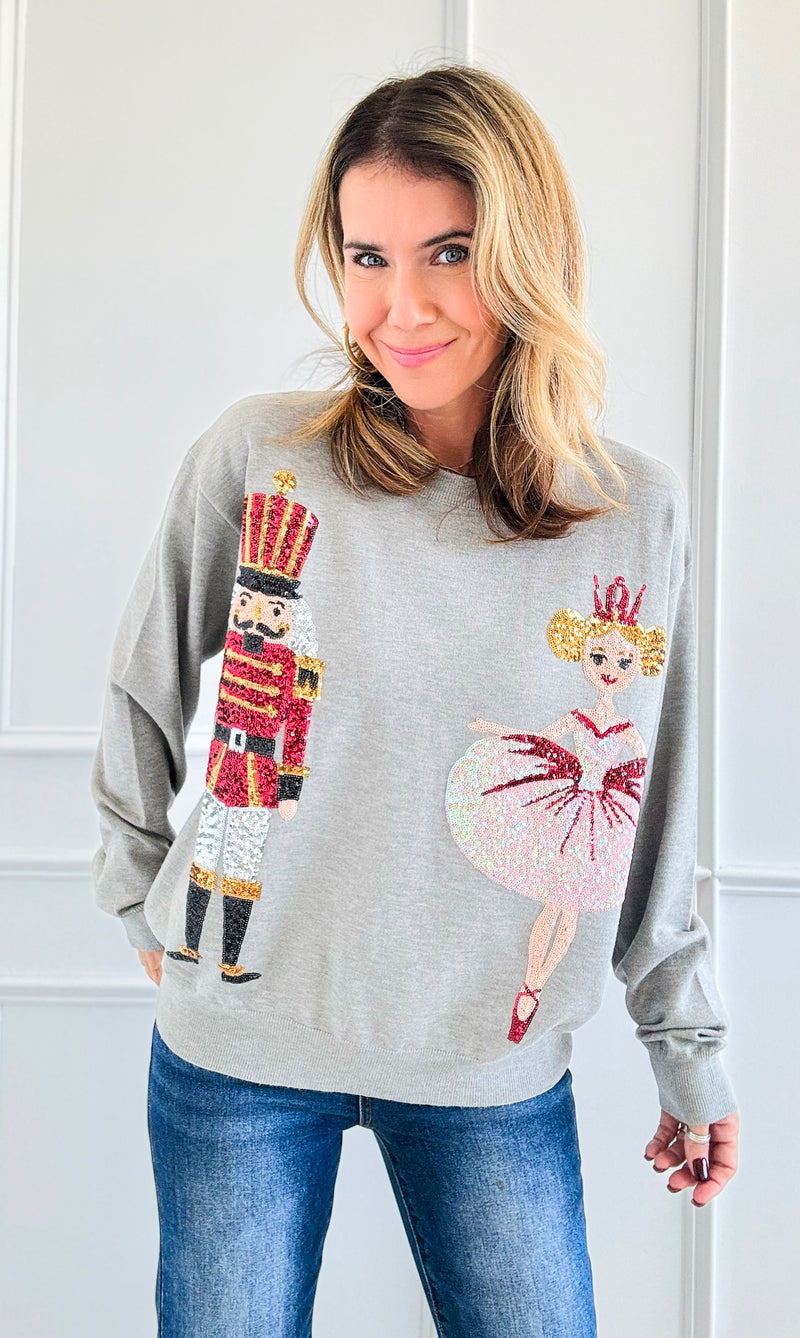 Embellished Nutcracker Sweater - Grey-140 Sweaters-Fantastic Fawn-Coastal Bloom Boutique, find the trendiest versions of the popular styles and looks Located in Indialantic, FL