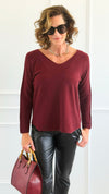 Soho Italian V-Neck Pullover - Wine-140 Sweaters-Italianissimo/ Max & D-Coastal Bloom Boutique, find the trendiest versions of the popular styles and looks Located in Indialantic, FL