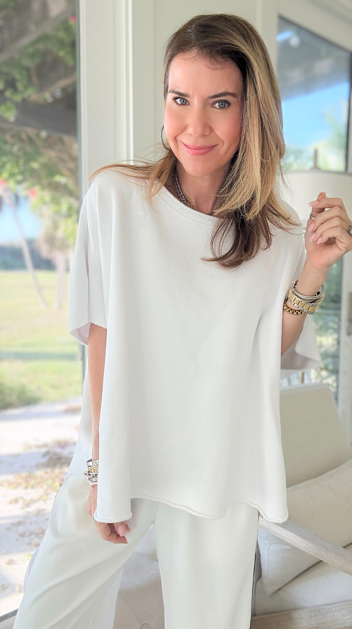 Eileen Relaxed Everyday Lounge Top - White-00 Sleevless Tops-Mono B-Coastal Bloom Boutique, find the trendiest versions of the popular styles and looks Located in Indialantic, FL