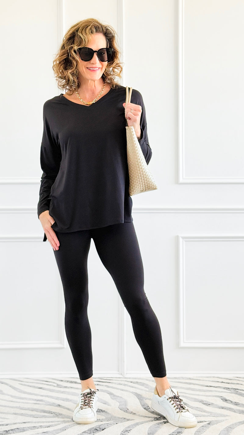 Brushed Microfiber Loungewear Set - Black-210 Loungewear/Sets-Zenana-Coastal Bloom Boutique, find the trendiest versions of the popular styles and looks Located in Indialantic, FL