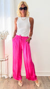 Angora Italian Satin Pant - Fuchsia-170 Bottoms-Italianissimo-Coastal Bloom Boutique, find the trendiest versions of the popular styles and looks Located in Indialantic, FL