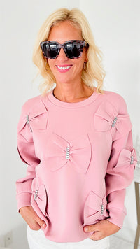 Fiora French Scuba Ribbon-Bow Sweatshirt - Pink-130 Long Sleeve Tops-Joh Apparel-Coastal Bloom Boutique, find the trendiest versions of the popular styles and looks Located in Indialantic, FL
