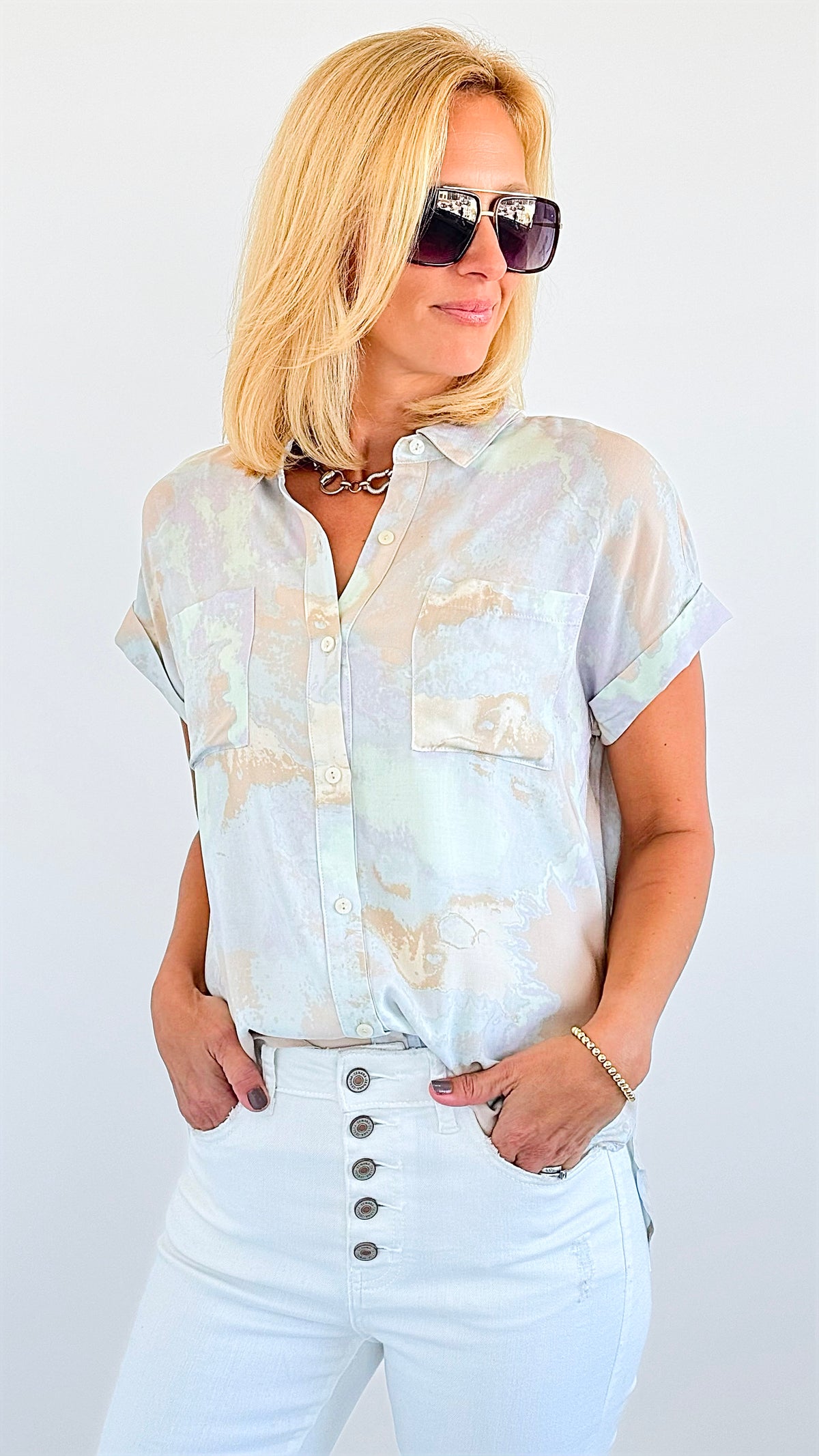 Dreamy Tie-Dye Pocket Shirt-100 Sleeveless Tops-mystree-Coastal Bloom Boutique, find the trendiest versions of the popular styles and looks Located in Indialantic, FL