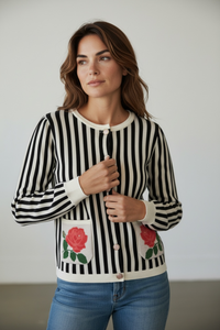 Midnight Rose Stripe Cardigan-150 Cardigans/Layers-JODIFL-Coastal Bloom Boutique, find the trendiest versions of the popular styles and looks Located in Indialantic, FL