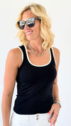 Two-Tone U Neckline Seamless Tank -Black/Ivory-100 Sleeveless Tops-YELETE-Coastal Bloom Boutique, find the trendiest versions of the popular styles and looks Located in Indialantic, FL