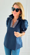 Checked Charm Puff Sleeve Top-110 Short Sleeve Tops-entro-Coastal Bloom Boutique, find the trendiest versions of the popular styles and looks Located in Indialantic, FL