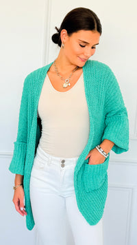 Cuff & Comfort Chenille Cardigan-Emerald Mint-150 Cardigans/Layers-POL-Coastal Bloom Boutique, find the trendiest versions of the popular styles and looks Located in Indialantic, FL