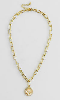 PaperClip Micropave Heart Pendant Necklace-230 Jewelry-JOSEPH ANTHONY-Coastal Bloom Boutique, find the trendiest versions of the popular styles and looks Located in Indialantic, FL