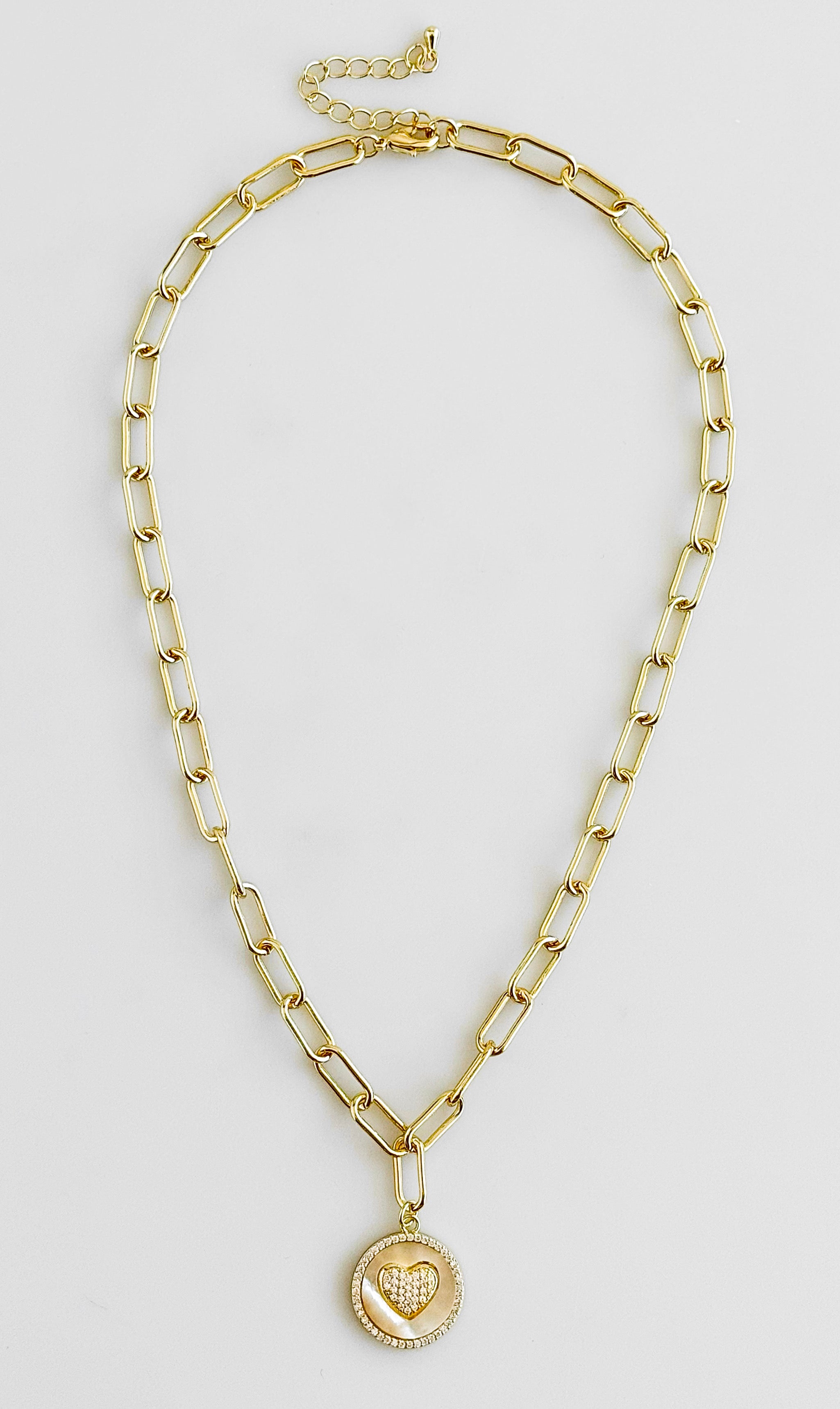 PaperClip Micropave Heart Pendant Necklace-230 Jewelry-JOSEPH ANTHONY-Coastal Bloom Boutique, find the trendiest versions of the popular styles and looks Located in Indialantic, FL