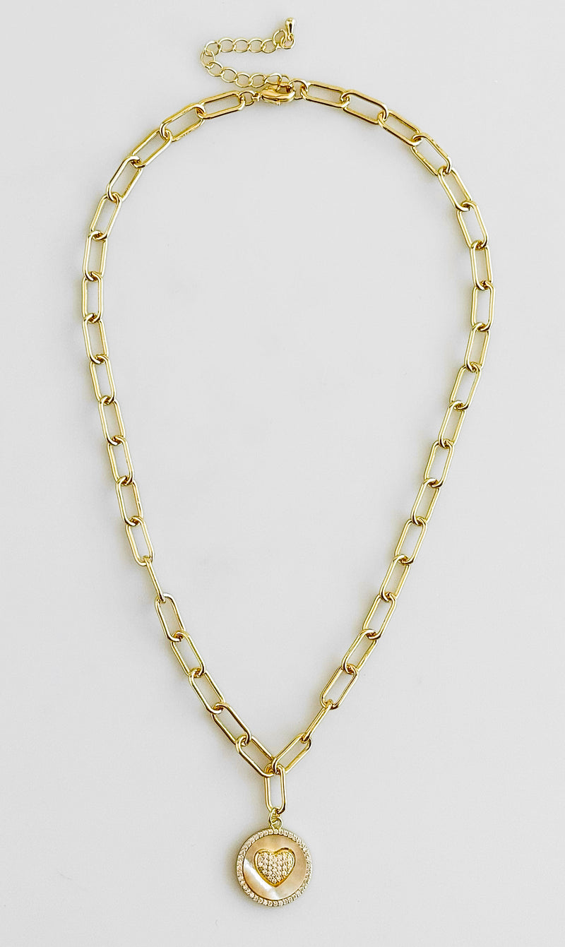 PaperClip Micropave Heart Pendant Necklace-230 Jewelry-JOSEPH ANTHONY-Coastal Bloom Boutique, find the trendiest versions of the popular styles and looks Located in Indialantic, FL
