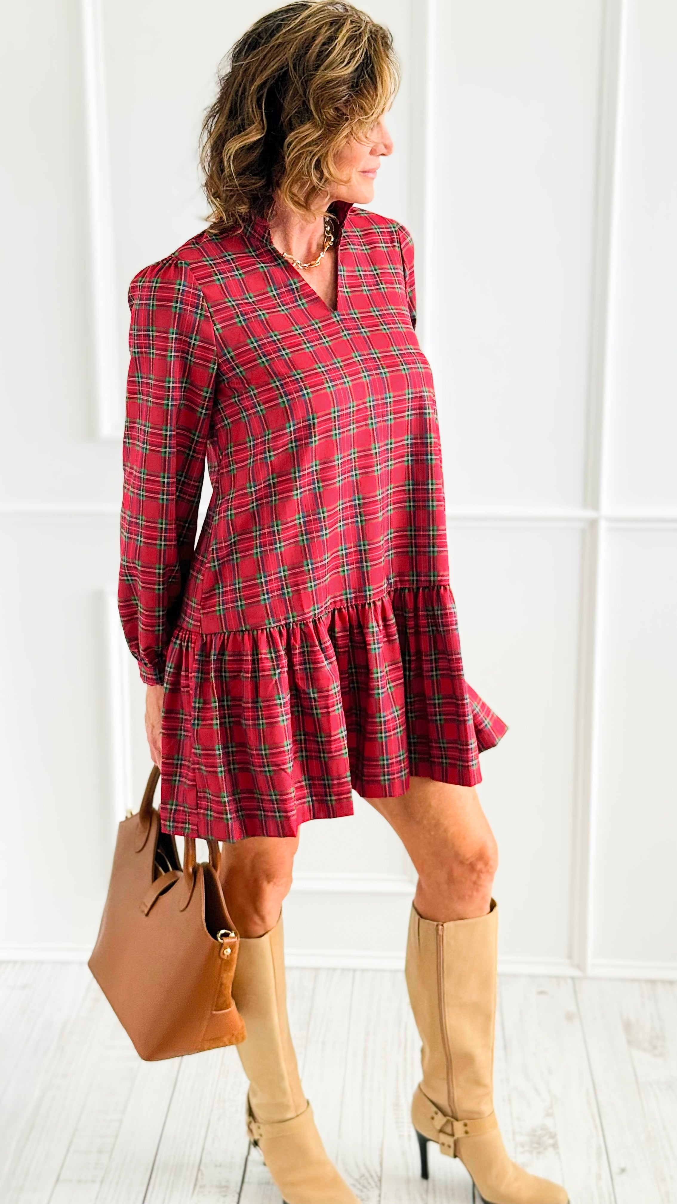 Holiday Charm Plaid Dress-200 Dresses/Jumpsuits/Rompers-JODIFL-Coastal Bloom Boutique, find the trendiest versions of the popular styles and looks Located in Indialantic, FL