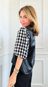 Houndstooth Sleeves V-Neck Blouse-130 Long Sleeve Tops-THML-Coastal Bloom Boutique, find the trendiest versions of the popular styles and looks Located in Indialantic, FL