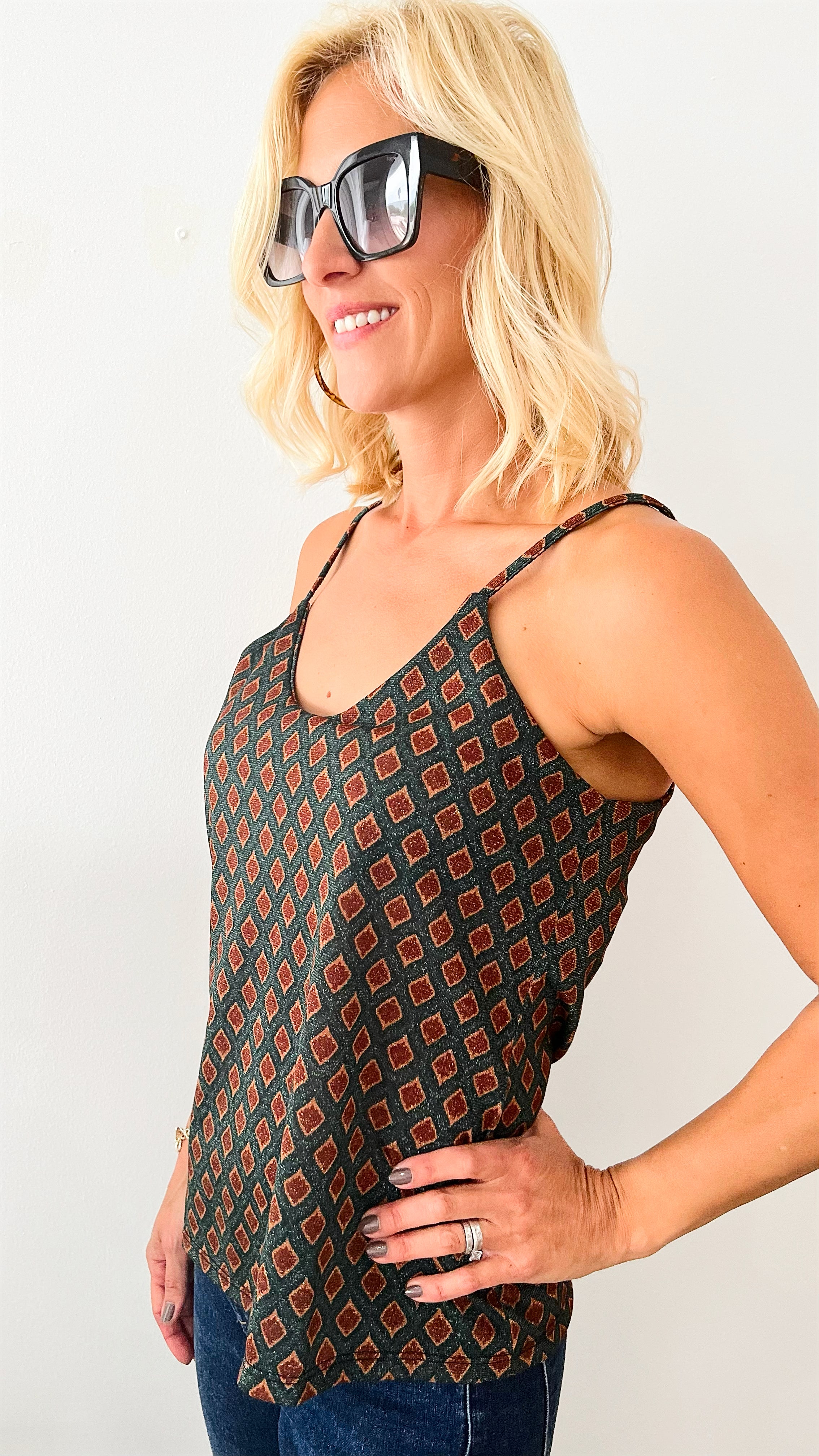 Chevron Lurex Cami - Green-100 Sleeveless Tops-Venti6 Outlet-Coastal Bloom Boutique, find the trendiest versions of the popular styles and looks Located in Indialantic, FL