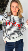 Friday Mood Striped Sweater-140 Sweaters-English Factory-Coastal Bloom Boutique, find the trendiest versions of the popular styles and looks Located in Indialantic, FL