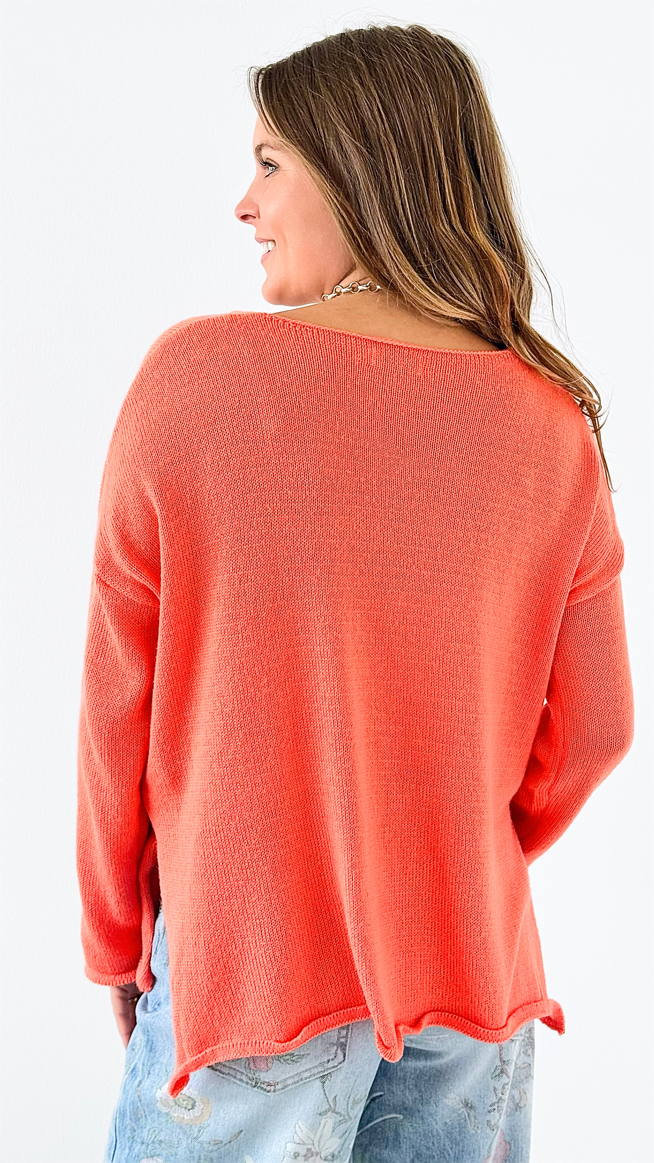 "Champagne Please" Knit Lightweight Sweater -Orange-140 Sweaters-Miracle-Coastal Bloom Boutique, find the trendiest versions of the popular styles and looks Located in Indialantic, FL