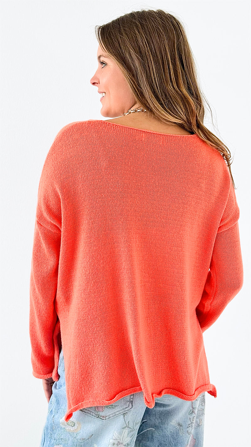 "Champagne Please" Knit Lightweight Sweater -Orange-140 Sweaters-Miracle-Coastal Bloom Boutique, find the trendiest versions of the popular styles and looks Located in Indialantic, FL