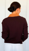 Cable Stitch Italian Button Cardigan- Chocolate-170 Bottoms-Italianissimo-Coastal Bloom Boutique, find the trendiest versions of the popular styles and looks Located in Indialantic, FL