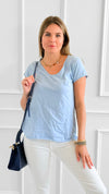 Everyday V-Neck Italian Top- Sky Blue-110 short Sleeve Top-LY PARIS-Coastal Bloom Boutique, find the trendiest versions of the popular styles and looks Located in Indialantic, FL