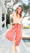 Cancel Plans Cuffed Pants- Washed Rust-170 Bottoms-ODDI-Coastal Bloom Boutique, find the trendiest versions of the popular styles and looks Located in Indialantic, FL