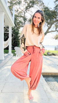 Cancel Plans Cuffed Pants- Washed Rust-170 Bottoms-ODDI-Coastal Bloom Boutique, find the trendiest versions of the popular styles and looks Located in Indialantic, FL