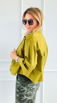 Everyday Cropped Italian Button- Down Top- Pistachio