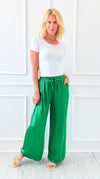 Angora Italian Satin Pant - Kelly Green-170 Bottoms-Italianissimo-Coastal Bloom Boutique, find the trendiest versions of the popular styles and looks Located in Indialantic, FL