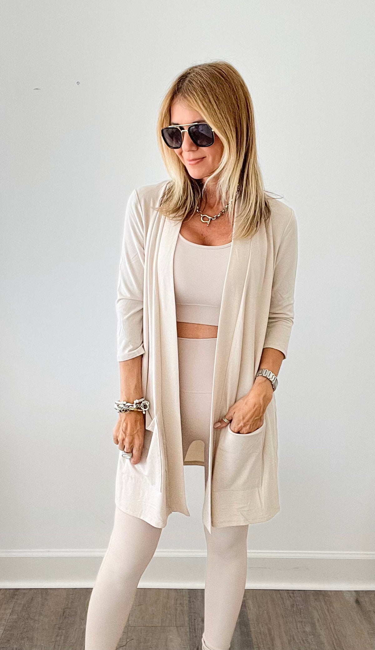 Classic 3/4 Open Cardigan - Sand Beige-150 Cardigans/Layers-Zenana-Coastal Bloom Boutique, find the trendiest versions of the popular styles and looks Located in Indialantic, FL