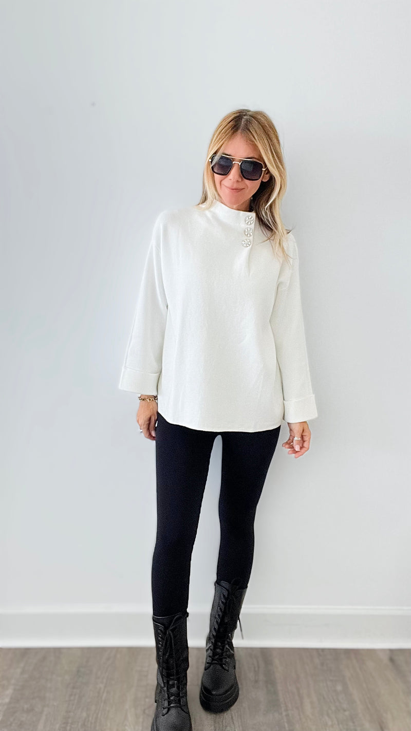 Bejeweled Italian Sweater - Ivory-140 Sweaters-Germany-Coastal Bloom Boutique, find the trendiest versions of the popular styles and looks Located in Indialantic, FL