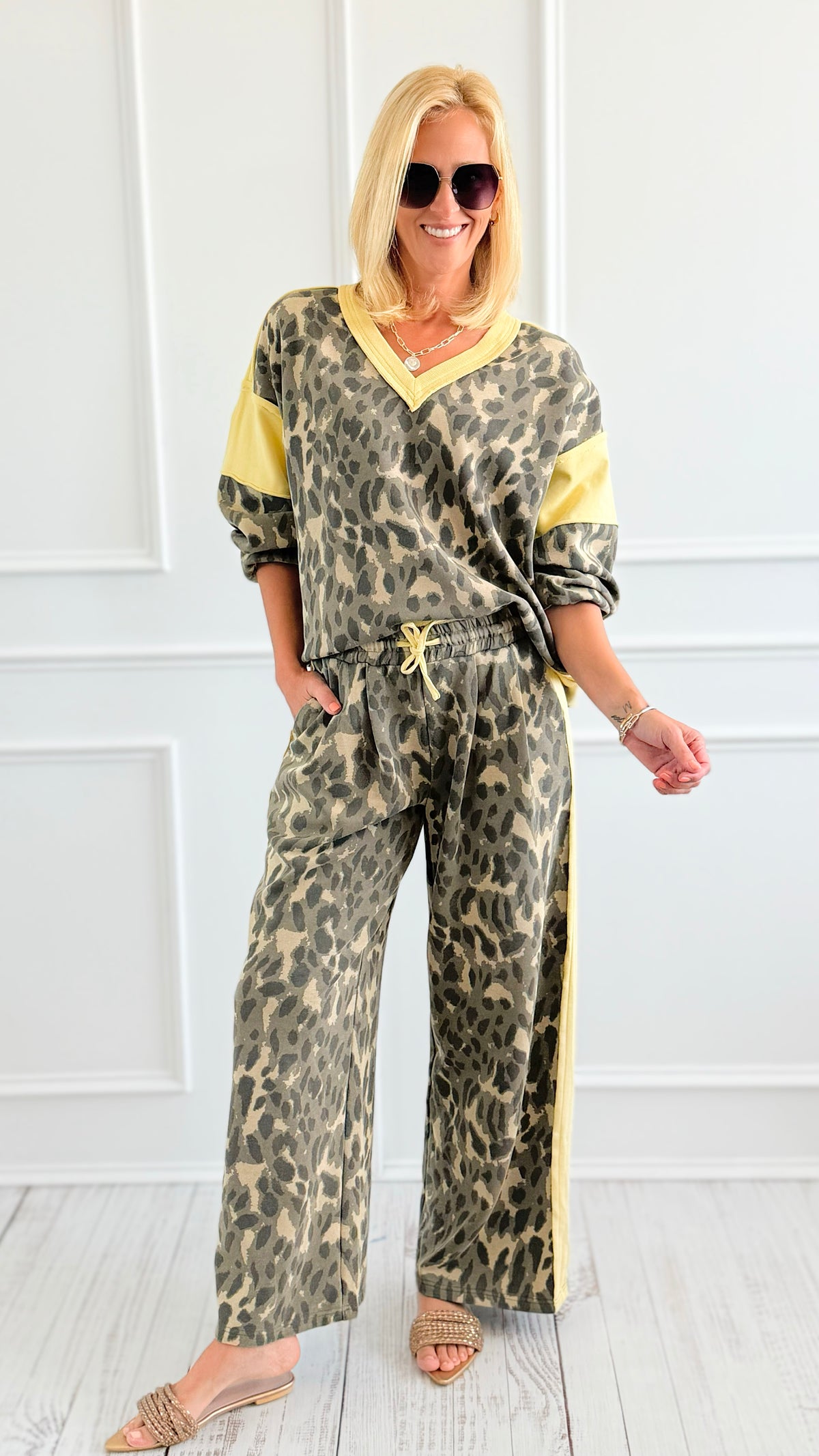 Leopard Stripe Wide Leg Pant Set-210 Loungewear/Sets-J.NNA-Coastal Bloom Boutique, find the trendiest versions of the popular styles and looks Located in Indialantic, FL