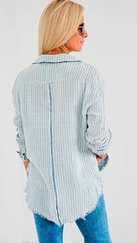 Blue Striped Blouse With Buttns-130 Long Sleeve Tops-On Blue-Coastal Bloom Boutique, find the trendiest versions of the popular styles and looks Located in Indialantic, FL