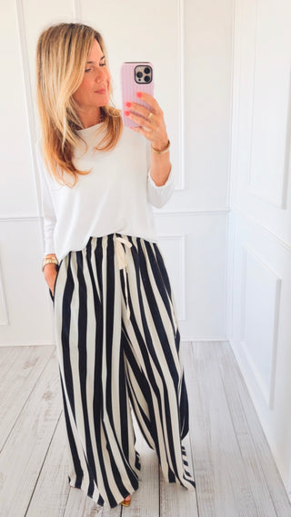Soho Stripe Capri Italian Pants- Black/Cream