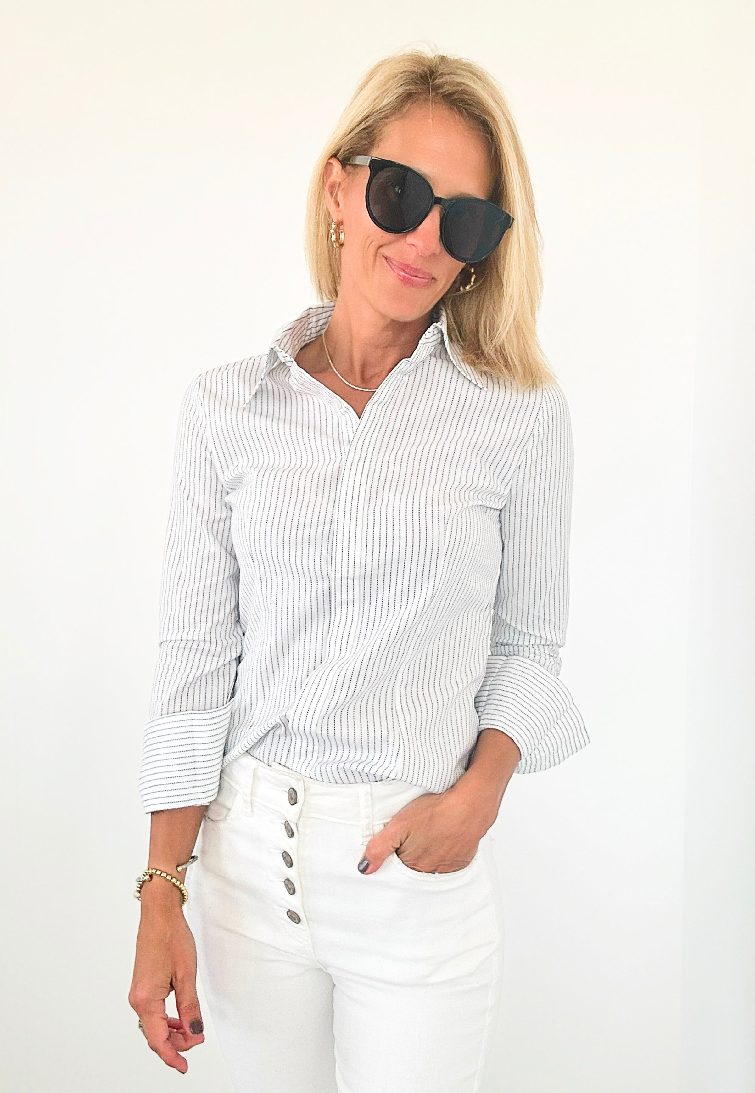 Everyday Elegance Button Down-130 Long Sleeve Tops-Michel-Coastal Bloom Boutique, find the trendiest versions of the popular styles and looks Located in Indialantic, FL