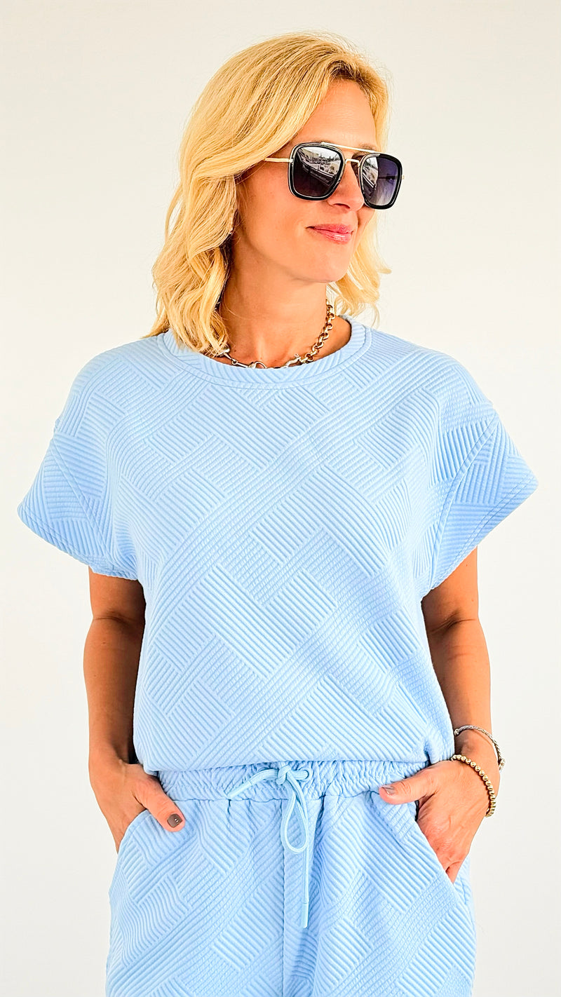 French Terry Wide Top- Light Blue-170 Bottoms-Veveret-Coastal Bloom Boutique, find the trendiest versions of the popular styles and looks Located in Indialantic, FL