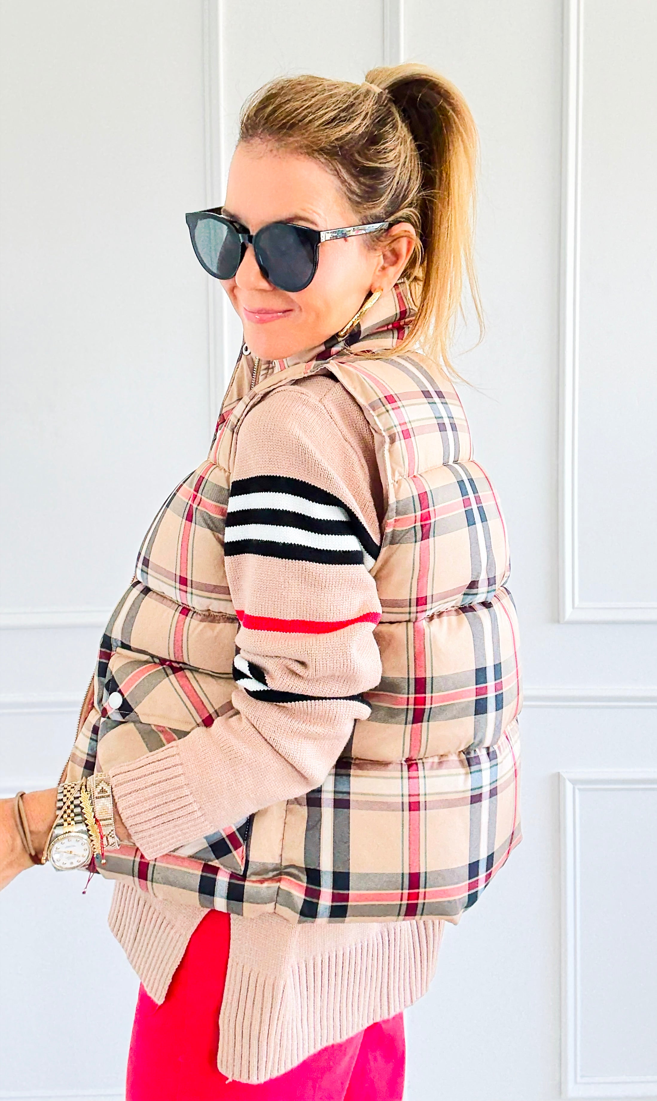 Plaid Printed Padded Vest-vest-Jodifl-Coastal Bloom Boutique, find the trendiest versions of the popular styles and looks Located in Indialantic, FL