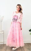 Ruffle Tiered Midi Skirt - Pink-170 Bottoms-Taba Stitch-Coastal Bloom Boutique, find the trendiest versions of the popular styles and looks Located in Indialantic, FL