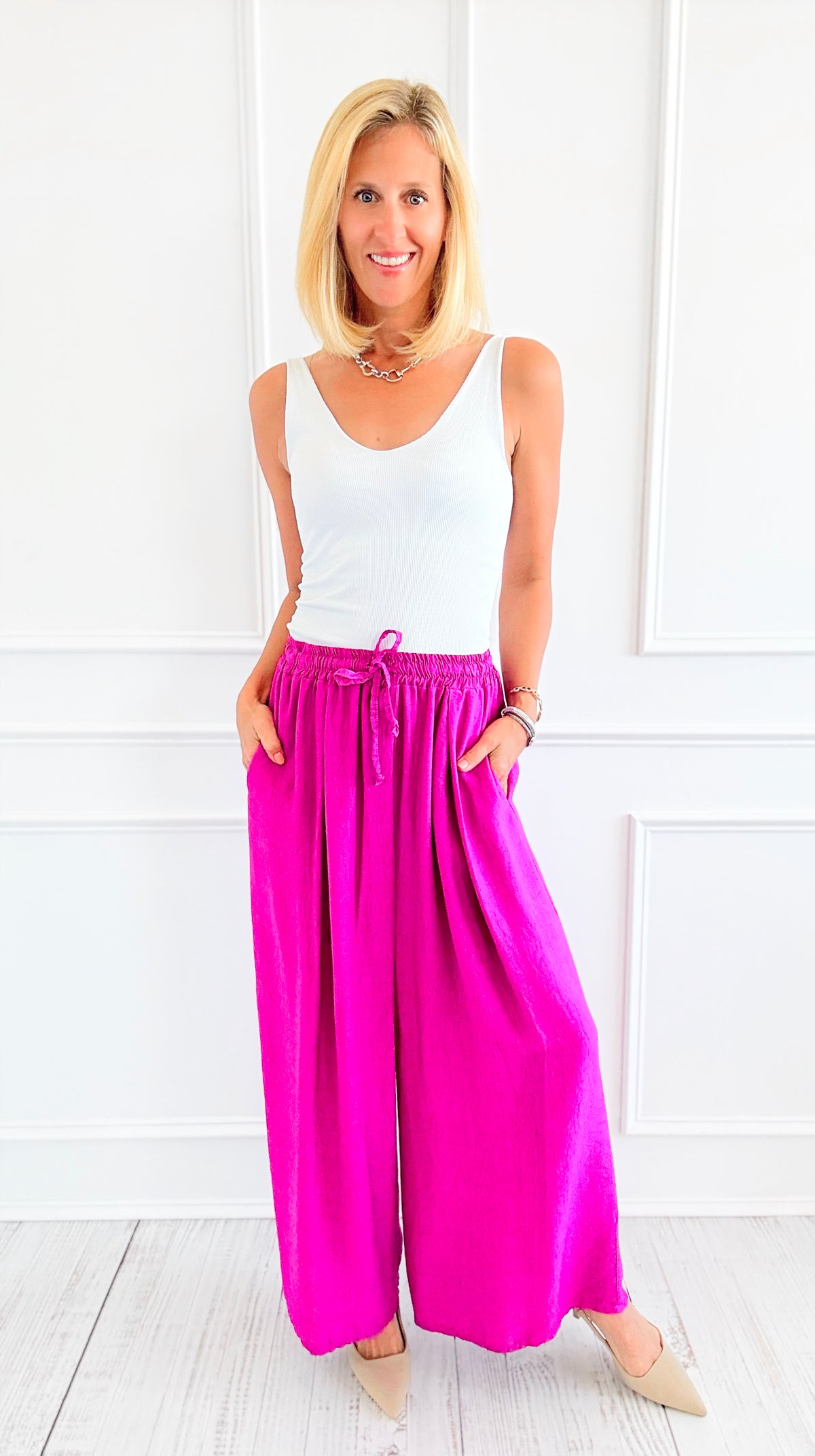 Easy Breezy Italian Linen - Magenta-100 Pants-Italianissimo-Coastal Bloom Boutique, find the trendiest versions of the popular styles and looks Located in Indialantic, FL