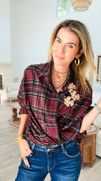 Plaid Petals Corduroy Italian Blouse